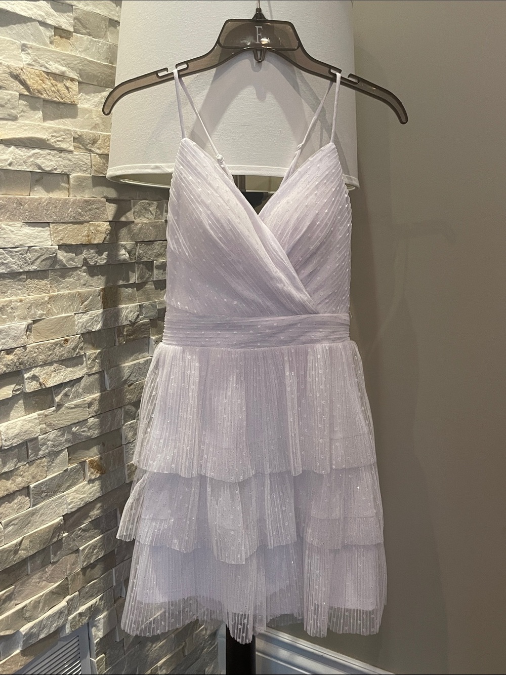 City Triangles Women's White Sparkle Tiered Spaghetti-Strap Dress